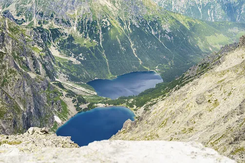 Widok ze szczytu Rysów na Morskie Oko i Czarny Staw pod Rysami