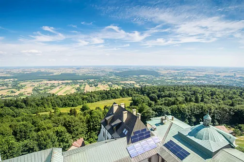 Widok z wieży kościelnej na Świętym Krzyżu.