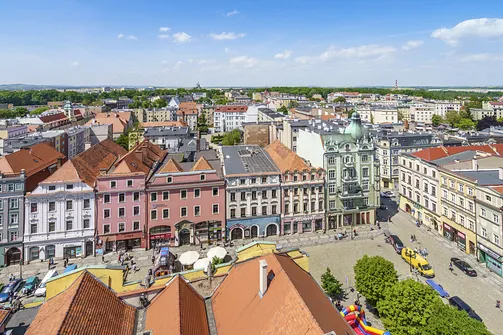 Widok z wieży ratuszowej w Świdnicy w kierunku północno-zachodnim