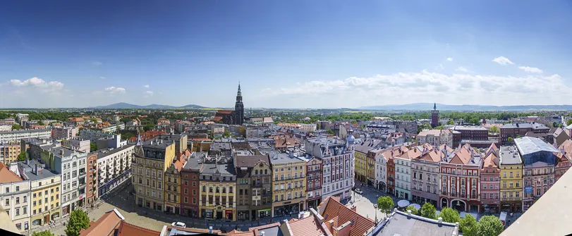 Panorama z wieży ratusza w Świdnicy na południowy-wschód