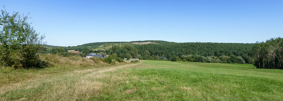 Widok na górę Rzepka i Górę Zamkową z pasma Grzyw Korzeczkowskich